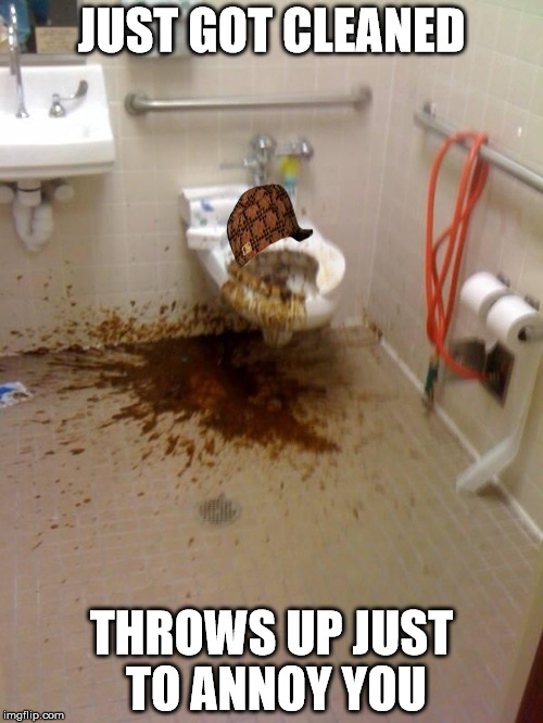 Scumbag toilet | JUST GOT CLEANED; THROWS UP JUST TO ANNOY YOU | image tagged in girls poop too,scumbag | made w/ Imgflip meme maker