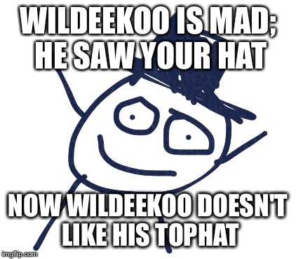 WILDEEKOO  | WILDEEKOO IS MAD; HE SAW YOUR HAT; NOW WILDEEKOO DOESN'T LIKE HIS TOPHAT | image tagged in wildeekoo | made w/ Imgflip meme maker