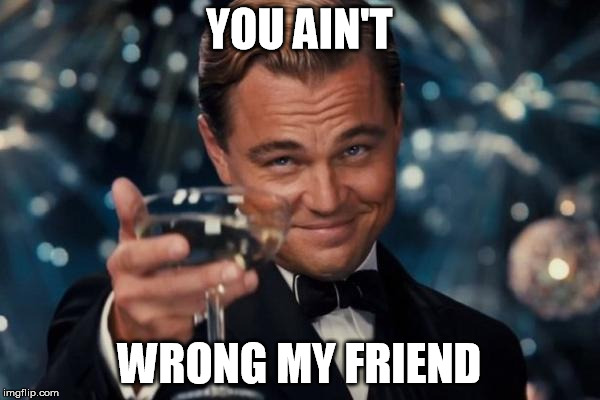 Leonardo Dicaprio Cheers Meme | YOU AIN'T WRONG MY FRIEND | image tagged in memes,leonardo dicaprio cheers | made w/ Imgflip meme maker