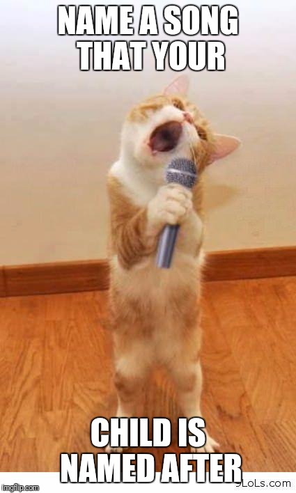 Cat Singer | NAME A SONG THAT YOUR; CHILD IS NAMED AFTER | image tagged in cat singer | made w/ Imgflip meme maker