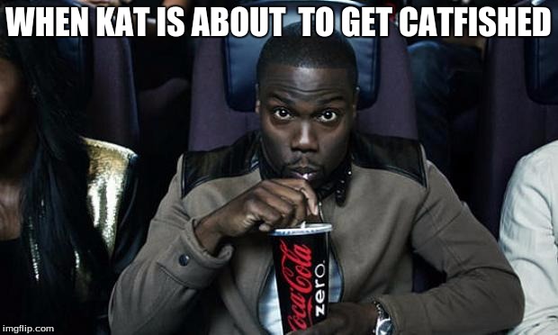 Kevin Hart at the Movies | WHEN KAT IS ABOUT  TO GET CATFISHED | image tagged in kevin hart at the movies | made w/ Imgflip meme maker