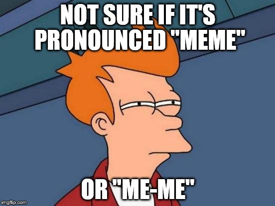Futurama Fry Meme | NOT SURE IF IT'S PRONOUNCED "MEME"; OR "ME-ME" | image tagged in memes,futurama fry | made w/ Imgflip meme maker