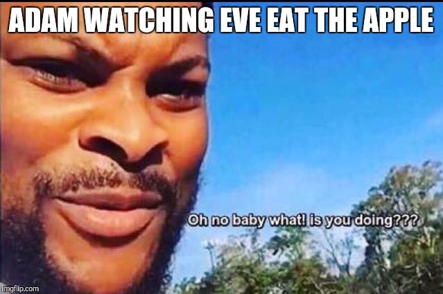 Oh No Baby | ADAM WATCHING EVE EAT THE APPLE | image tagged in oh no baby | made w/ Imgflip meme maker