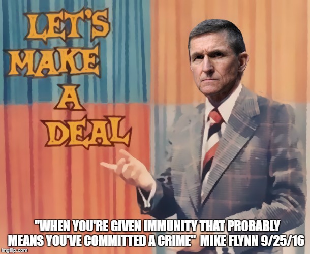 Sing Birdie Sing! | "WHEN YOU'RE GIVEN IMMUNITY THAT PROBABLY MEANS YOU'VE COMMITTED A CRIME"

MIKE FLYNN 9/25/16 | image tagged in mike flynn,michael flynn,traitor,trump,russians | made w/ Imgflip meme maker