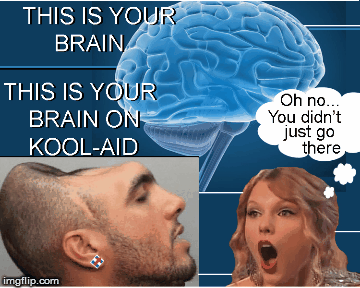 Kool-Aid & your Brain | image tagged in liberals,funny,kool aid,lol,politics,taylor swift | made w/ Imgflip images-to-gif maker