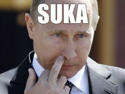 Putin Suka | SUKA | image tagged in asuka langley soryu,vladimir putin,middle finger | made w/ Imgflip meme maker