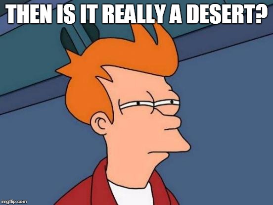 Futurama Fry Meme | THEN IS IT REALLY A DESERT? | image tagged in memes,futurama fry | made w/ Imgflip meme maker