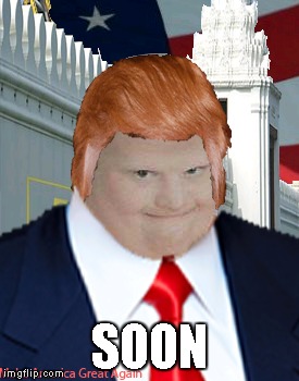 SOON | image tagged in trump,bald guy,soon,wall | made w/ Imgflip meme maker