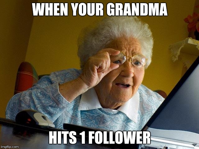 Grandma Finds The Internet | WHEN YOUR GRANDMA; HITS 1 FOLLOWER | image tagged in memes,grandma finds the internet | made w/ Imgflip meme maker