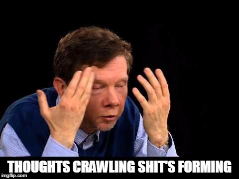 Eckhart Tolle thought forms | THOUGHTS CRAWLING SHIT'S FORMING | image tagged in eckhart tolle thought forms | made w/ Imgflip meme maker