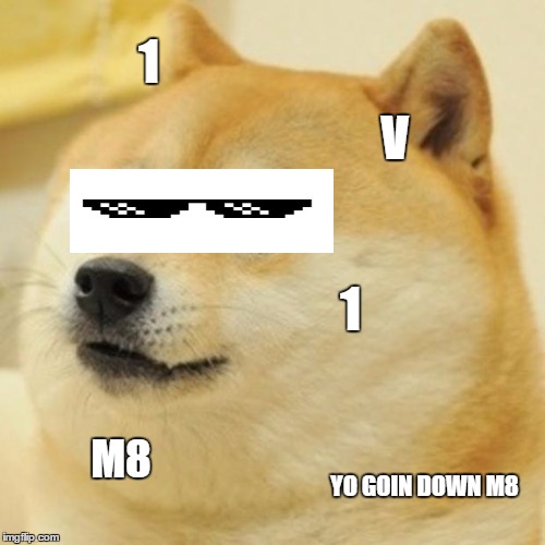 Doge Meme | 1 V 1 M8 YO GOIN DOWN M8 | image tagged in memes,doge | made w/ Imgflip meme maker