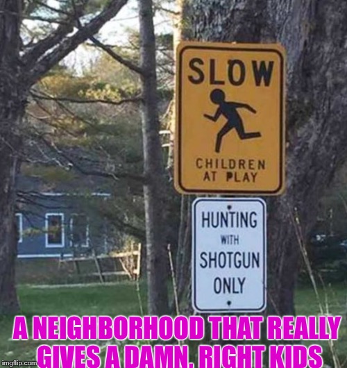 Ya, I like to think how compelling the irony is with these two signs, wow! | A NEIGHBORHOOD THAT REALLY GIVES A DAMN, RIGHT KIDS | image tagged in weakest link | made w/ Imgflip meme maker