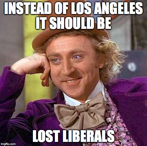 Creepy Condescending Wonka Meme | INSTEAD OF LOS ANGELES IT SHOULD BE; LOST LIBERALS | image tagged in memes,creepy condescending wonka | made w/ Imgflip meme maker