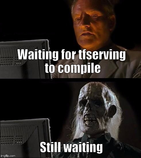 Still Waiting | Waiting for tfserving to compile; Still waiting | image tagged in still waiting | made w/ Imgflip meme maker