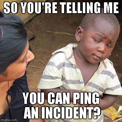 Third World Skeptical Kid Meme | SO YOU'RE TELLING ME; YOU CAN PING AN INCIDENT? | image tagged in memes,third world skeptical kid | made w/ Imgflip meme maker