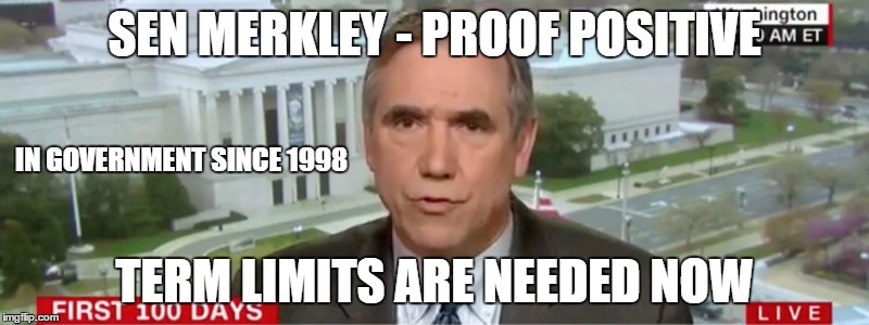 SEN MERKLEY - PROOF POSITIVE; IN GOVERNMENT SINCE 1998; TERM LIMITS ARE NEEDED NOW | image tagged in merk the jerk | made w/ Imgflip meme maker