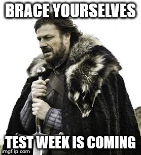 ned stark | BRACE YOURSELVES; TEST WEEK IS COMING | image tagged in ned stark | made w/ Imgflip meme maker