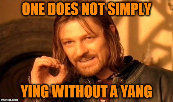 One Does Not Simply | ONE DOES NOT SIMPLY; YING WITHOUT A YANG | image tagged in memes,one does not simply | made w/ Imgflip meme maker