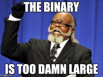 Too Damn High Meme |  THE BINARY; IS TOO DAMN LARGE | image tagged in memes,too damn high | made w/ Imgflip meme maker