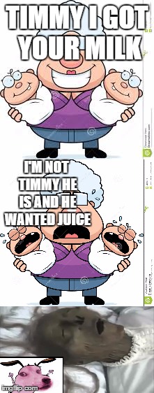 She fluffed up | TIMMY I GOT YOUR MILK; I'M NOT TIMMY HE IS AND HE WANTED JUICE | image tagged in funny memes,dank memes | made w/ Imgflip meme maker