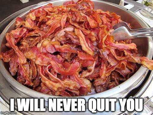 Never ever. |  I WILL NEVER QUIT YOU | image tagged in bacon,quit | made w/ Imgflip meme maker