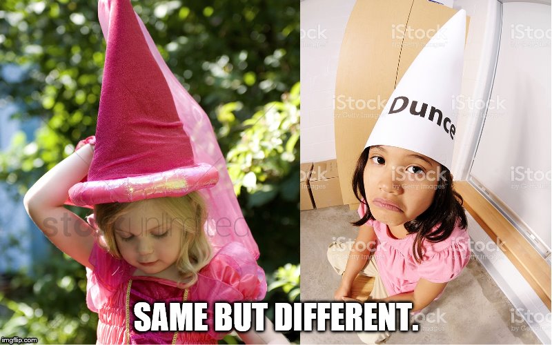 Pointy hats | SAME BUT DIFFERENT. | image tagged in hennin,dunce cap,girls | made w/ Imgflip meme maker