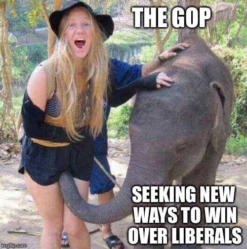 One way or another, the GOP is seeking change, they can sniff victory | THE GOP; SEEKING NEW WAYS TO WIN OVER LIBERALS | image tagged in funny | made w/ Imgflip meme maker