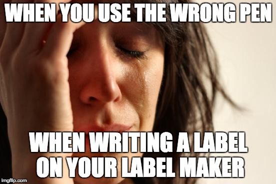 First World Problems | WHEN YOU USE THE WRONG PEN; WHEN WRITING A LABEL ON YOUR LABEL MAKER | image tagged in memes,first world problems | made w/ Imgflip meme maker
