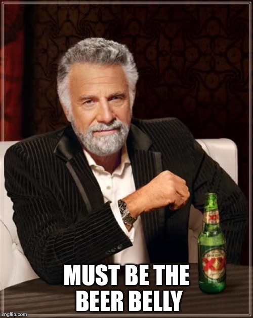 The Most Interesting Man In The World Meme | MUST BE THE BEER BELLY | image tagged in memes,the most interesting man in the world | made w/ Imgflip meme maker