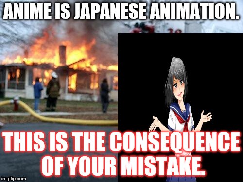 ANIME IS JAPANESE ANIMATION. THIS IS THE CONSEQUENCE OF YOUR MISTAKE. | made w/ Imgflip meme maker