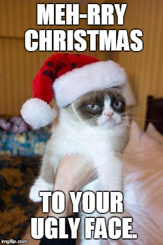 Grumpy Cat Christmas | MEH-RRY CHRISTMAS; TO YOUR UGLY FACE. | image tagged in memes,grumpy cat christmas,grumpy cat | made w/ Imgflip meme maker