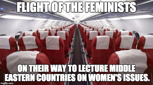 Middle East and women's issues. | FLIGHT OF THE FEMINISTS; ON THEIR WAY TO LECTURE MIDDLE EASTERN COUNTRIES ON WOMEN'S ISSUES. | image tagged in feminism | made w/ Imgflip meme maker