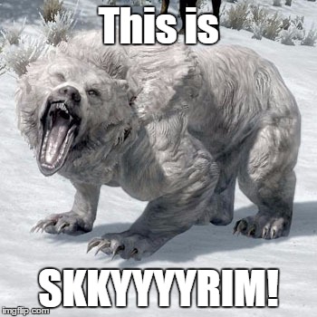 THIS IS SKKYYYYRIM! | This is; SKKYYYYRIM! | image tagged in skyrim bear,skyrim | made w/ Imgflip meme maker