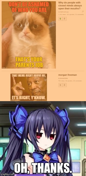 IMGFlip is so Mean | OH, THANKS. | image tagged in dudefromeurope,xenusiansoldier,coincidence i think not,tsundere noire | made w/ Imgflip meme maker