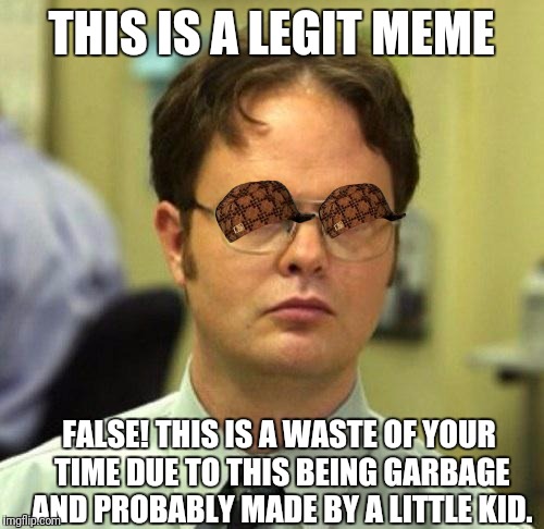 Im serious | THIS IS A LEGIT MEME; FALSE! THIS IS A WASTE OF YOUR TIME DUE TO THIS BEING GARBAGE AND PROBABLY MADE BY A LITTLE KID. | image tagged in false,scumbag | made w/ Imgflip meme maker