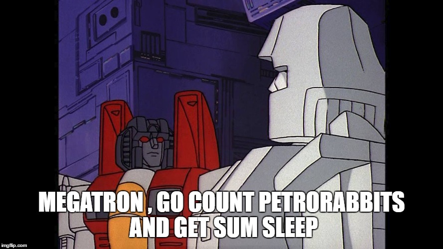 MEGATRON , GO COUNT PETRORABBITS AND GET SUM SLEEP | image tagged in transformers g1 | made w/ Imgflip meme maker