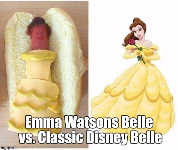 Even the facial expression is accurate.  | Emma Watsons Belle vs. Classic Disney Belle | image tagged in disney,emma watson,beauty and the beast | made w/ Imgflip meme maker