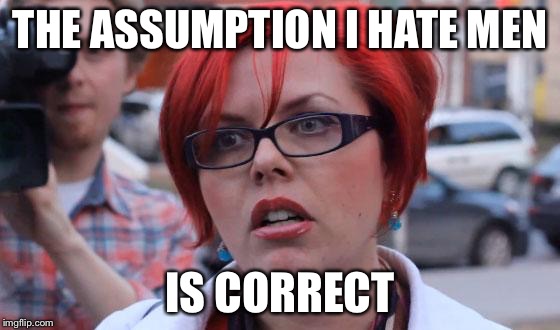 Big Red Feminist | THE ASSUMPTION I HATE MEN; IS CORRECT | image tagged in big red feminist | made w/ Imgflip meme maker