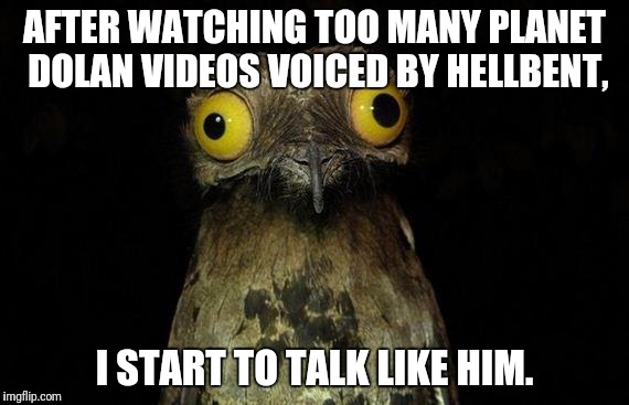 I can't help it!  | AFTER WATCHING TOO MANY PLANET DOLAN VIDEOS VOICED BY HELLBENT, I START TO TALK LIKE HIM. | image tagged in memes,weird stuff i do potoo,planet dolan | made w/ Imgflip meme maker