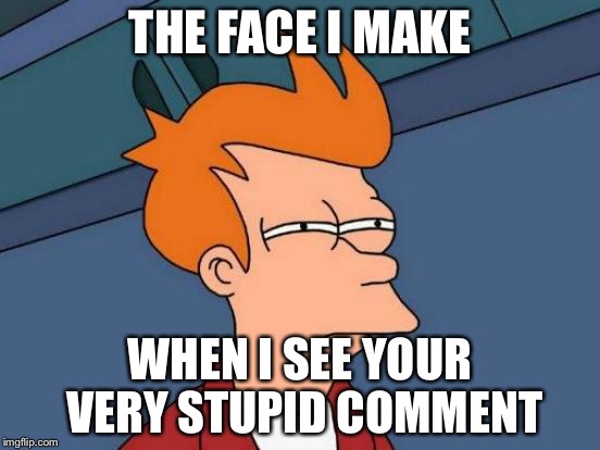 Futurama Fry | THE FACE I MAKE; WHEN I SEE YOUR VERY STUPID COMMENT | image tagged in memes,futurama fry | made w/ Imgflip meme maker