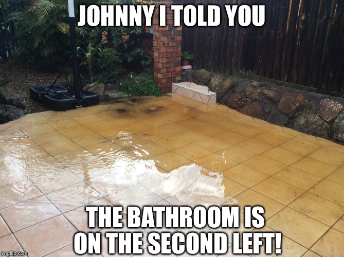 The Wrong Bathroom | JOHNNY I TOLD YOU; THE BATHROOM IS ON THE SECOND LEFT! | image tagged in bathroom | made w/ Imgflip meme maker