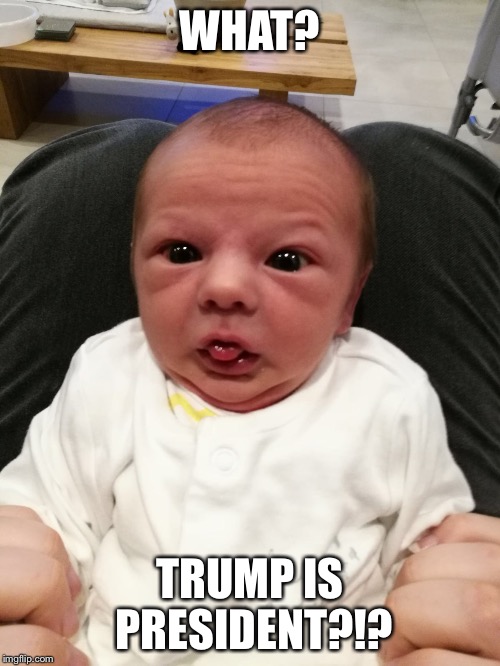 WHAT? TRUMP IS PRESIDENT?!? | image tagged in trump,trump 2016,donald trump,shocked | made w/ Imgflip meme maker