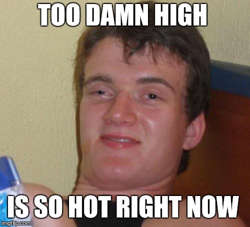 10 Guy Meme | TOO DAMN HIGH IS SO HOT RIGHT NOW | image tagged in memes,10 guy | made w/ Imgflip meme maker
