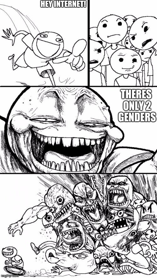 Hey Internet | HEY INTERNET! THERES ONLY 2 GENDERS | image tagged in memes,hey internet | made w/ Imgflip meme maker