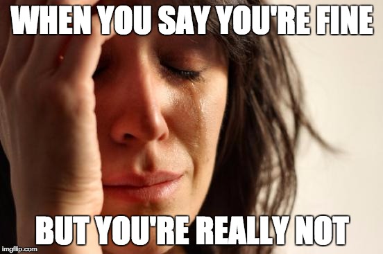 First World Problems | WHEN YOU SAY YOU'RE FINE; BUT YOU'RE REALLY NOT | image tagged in memes,first world problems | made w/ Imgflip meme maker