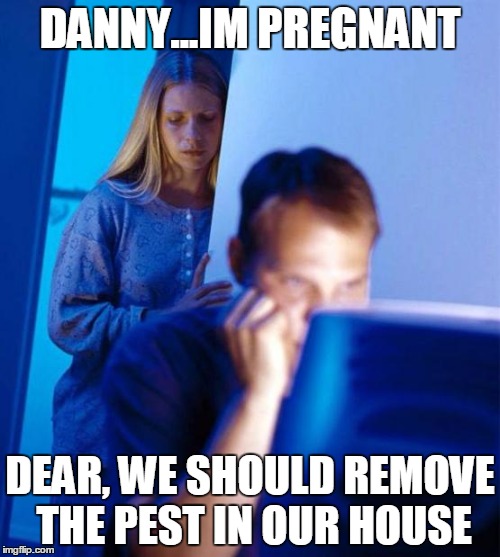 Redditor's Wife | DANNY...IM PREGNANT; DEAR, WE SHOULD REMOVE THE PEST IN OUR HOUSE | image tagged in memes,redditors wife | made w/ Imgflip meme maker