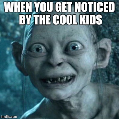Gollum Meme | WHEN YOU GET NOTICED BY THE COOL KIDS | image tagged in memes,gollum | made w/ Imgflip meme maker