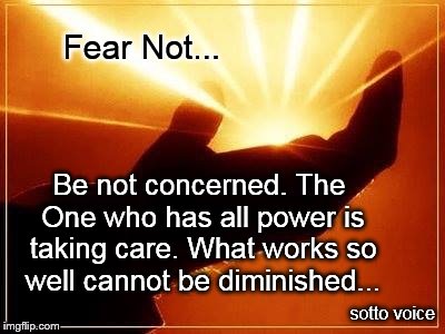 Fear Not... Be not concerned. The One who has all power is taking care. What works so well cannot be diminished... sotto voice | image tagged in hand | made w/ Imgflip meme maker