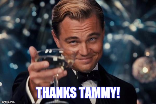 Leonardo Dicaprio Cheers Meme | THANKS TAMMY! | image tagged in memes,leonardo dicaprio cheers | made w/ Imgflip meme maker