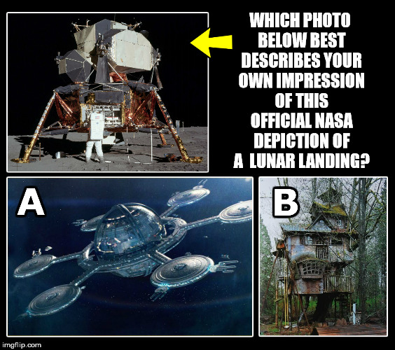 Psychological Self-Evaluation Kit | WHICH PHOTO BELOW
BEST DESCRIBES YOUR OWN
IMPRESSION OF THIS OFFICIAL
NASA DEPICTION OF A 
LUNAR LANDING? | image tagged in memes,philosoraptor,deep thoughts,nasa,moon landing,insanity wolf | made w/ Imgflip meme maker
